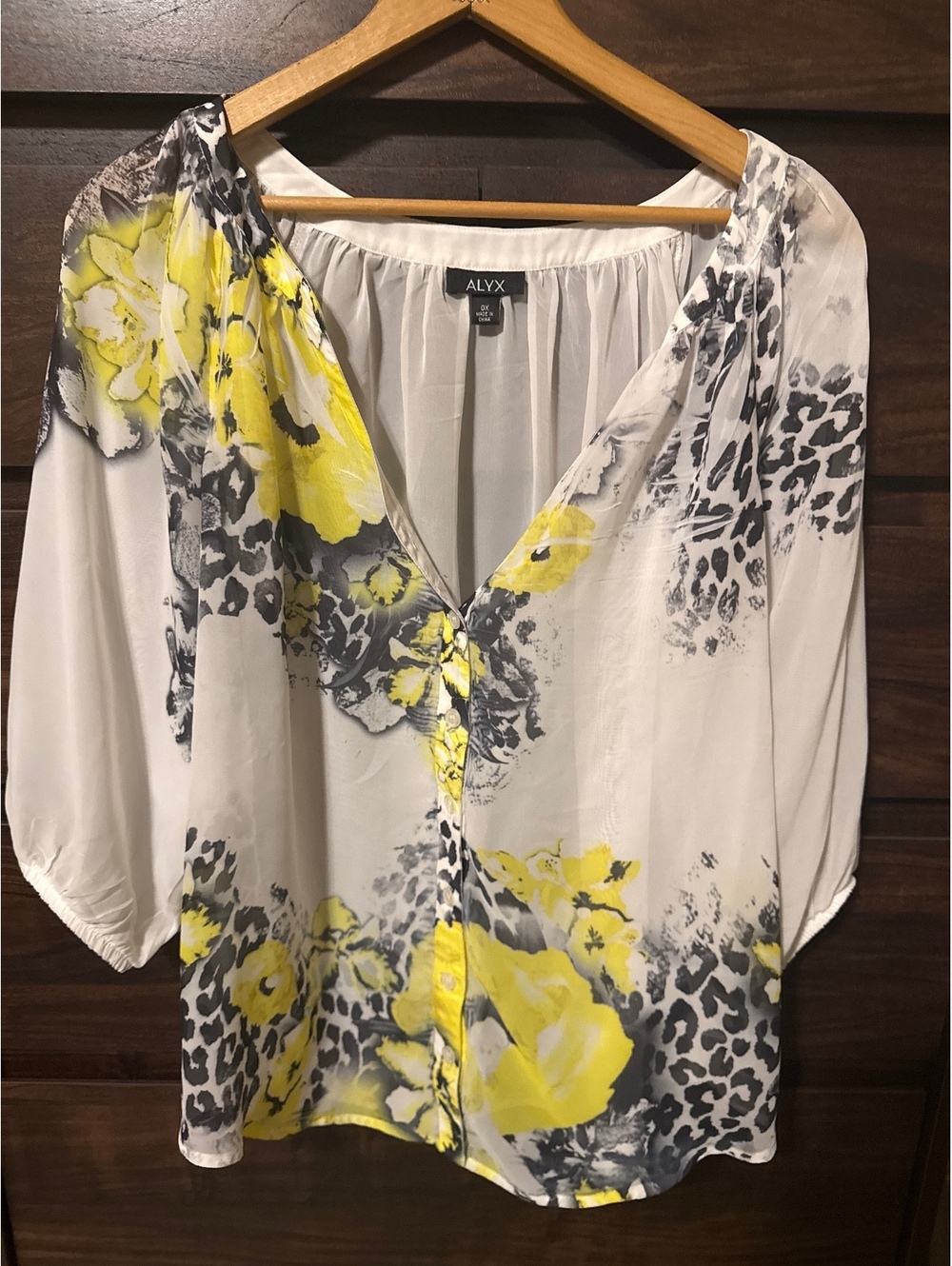 Size 0X, ALYX Women's Sheer Floral and Animal Print Blouse Size 0X